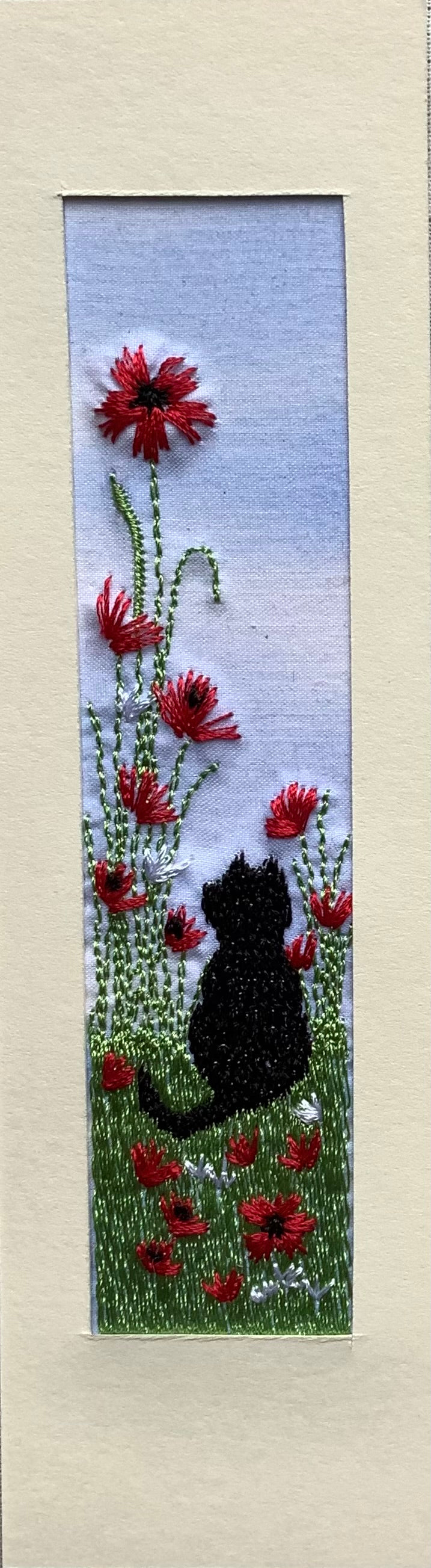 Black cat with poppies bookmark