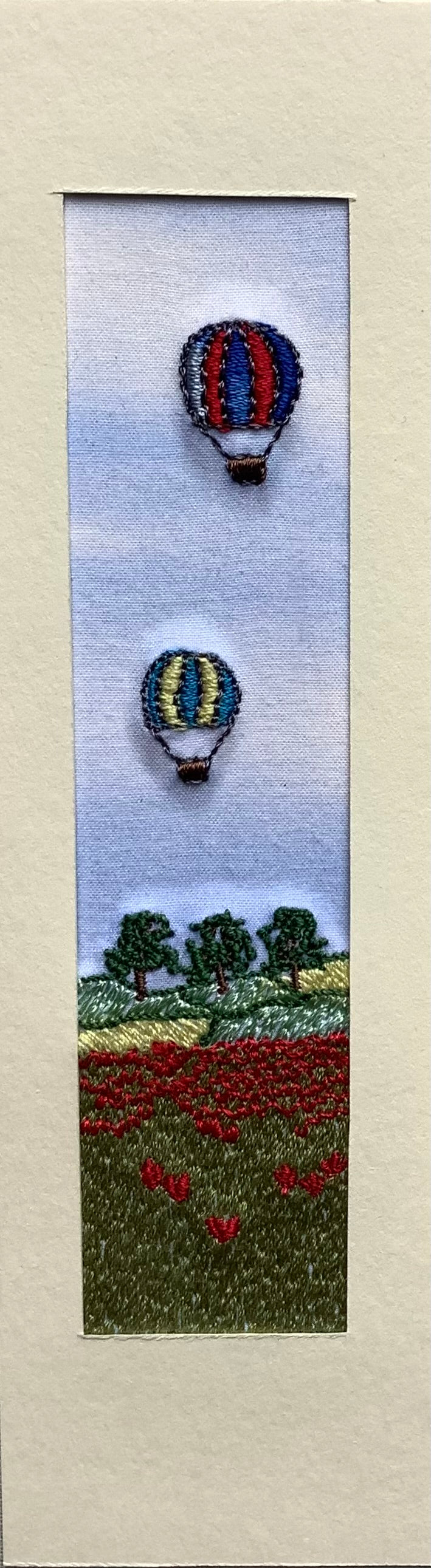 Poppy balloon embroidered bookmark