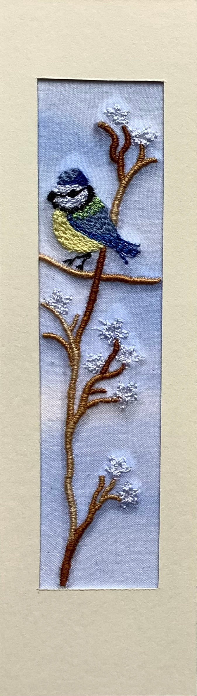 Blue tit embroidered bookmark