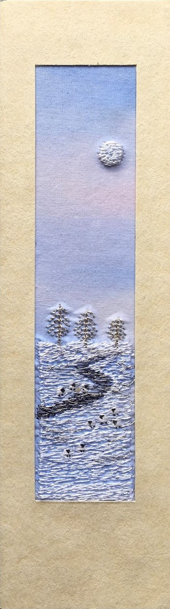 Winter landscape with sheep embroidered bookmark