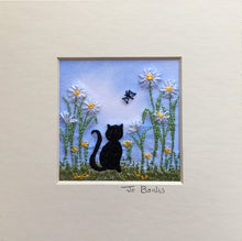 Load image into Gallery viewer, Black cat with daisies embroidered picture
