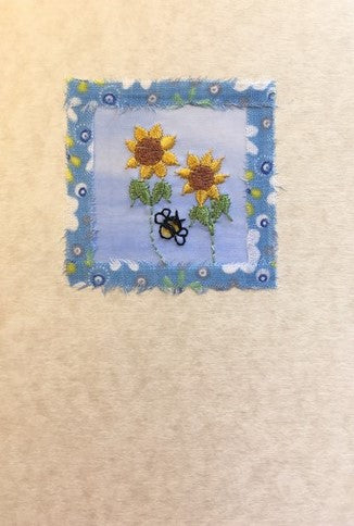 Sunflowers and bee embroidered card
